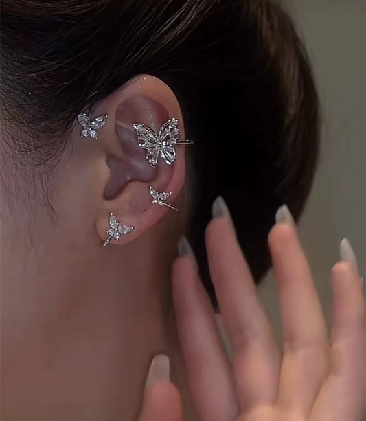 Butterfly ear hangers niche design no ear holes earrings fairy sweet lady zirconia earrings ear clips