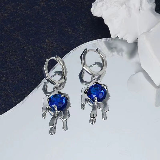Earrings female cold wind senior design sense new blue rhinestone accessories fashion temperament personality earrings