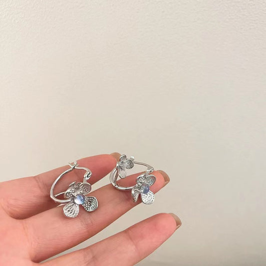 Metal flower moonstone copper earrings super fairy cold wind temperament daily with earrings earrings earrings circle net red earrings
