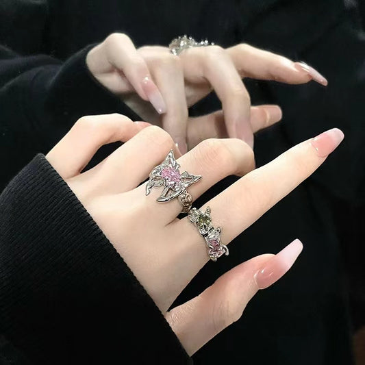 Niche original design high sense butterfly with diamonds pink zirconia open ring