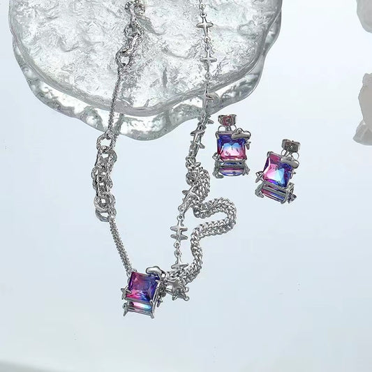 Color zircon necklace female ins cold wind senior sense of personality trend splicing accessories Korean sweet cool collarbone chain