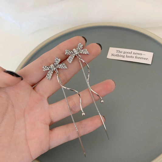 S925 silver pin 2022 new tassel bow earrings female earrings