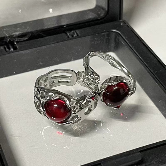 Red onyx niche design sense ins cold style senior sense simple flower bud gemstone ring