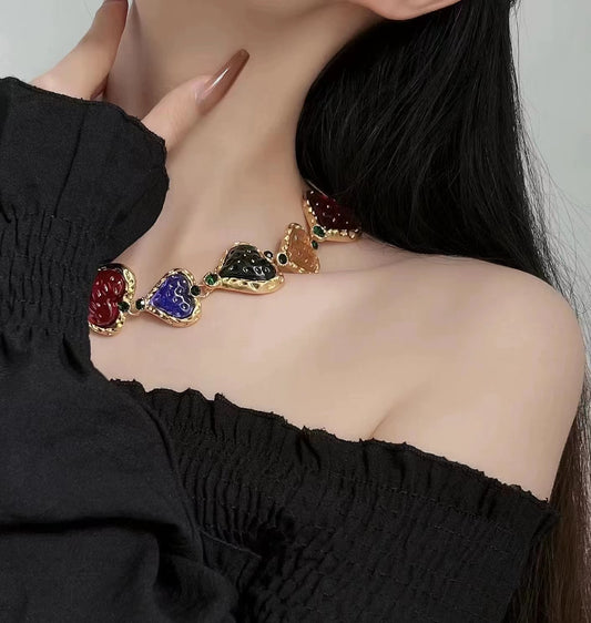 Vintage party colored gemstone love necklace