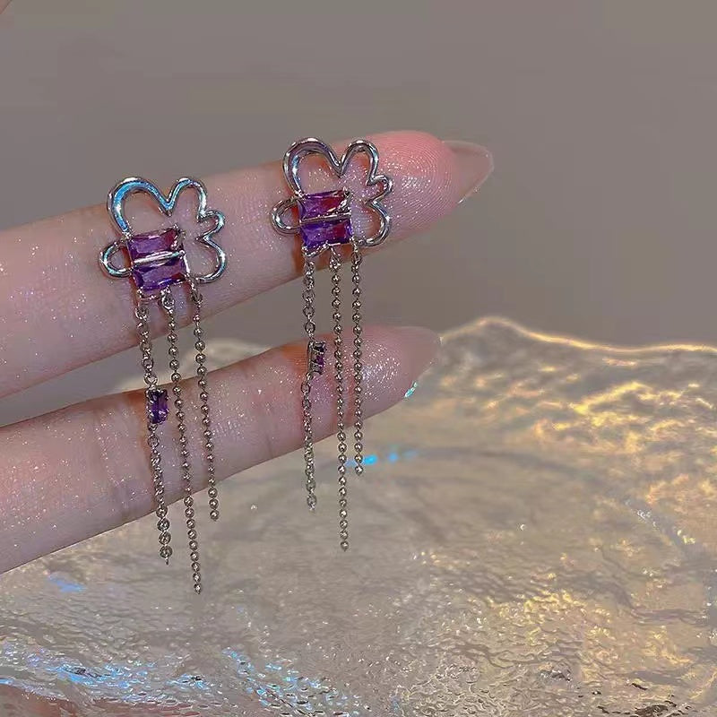 Super sweet floral earrings niche design sense cold sex wind long paragraph tassel earrings