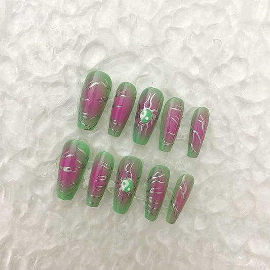 Y2K Hottie Blush Airbrush Metallic Hand Painted Nails