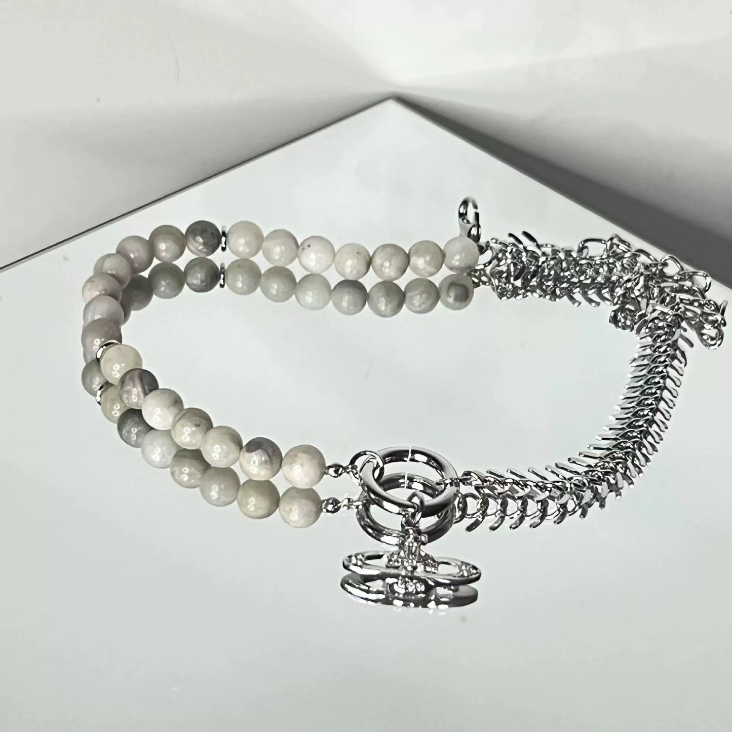 Thick chain patchwork diamond chain necklace