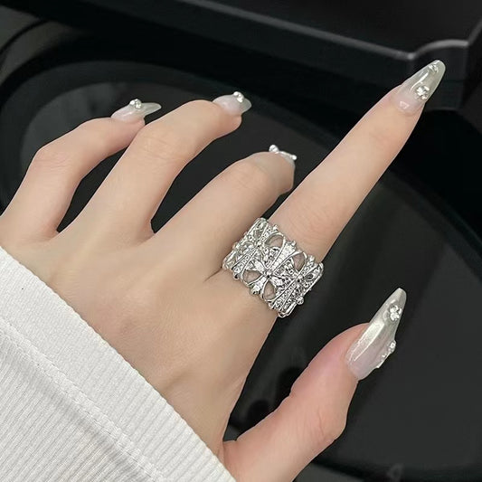 Niche design sense ins cold wind cross vintage personality fashion heavy ring