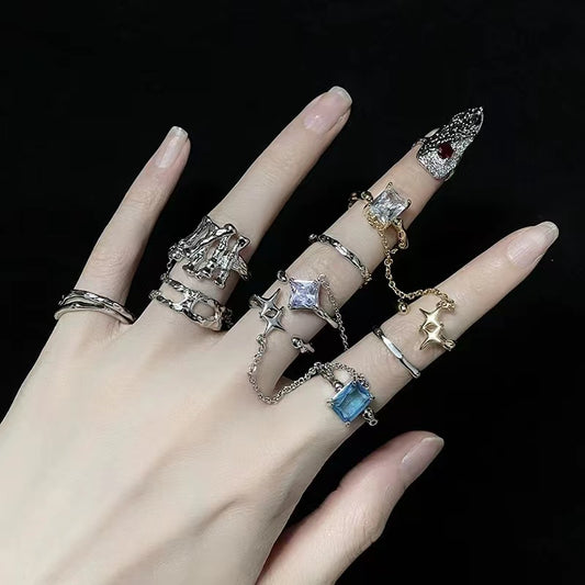 Chain opening niche design sense ins cold wind senior sense set diamond zirconia simple irregular ring