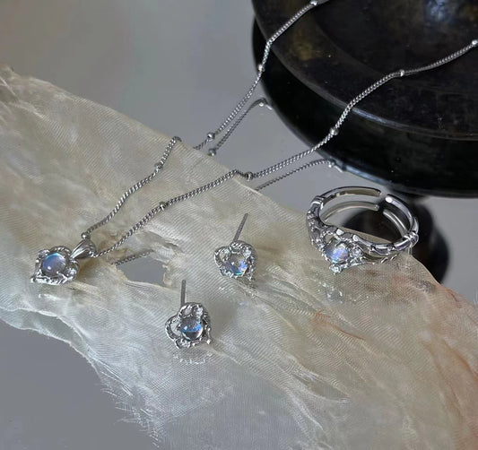 925 silver muscle love earrings necklace ring set to raise ear piercing anti-allergy
