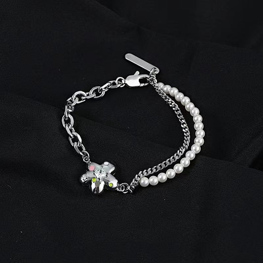 ins flower necklace female senior sense of personality fashion splicing pearl zirconia accessories niche cold wind collarbone chain