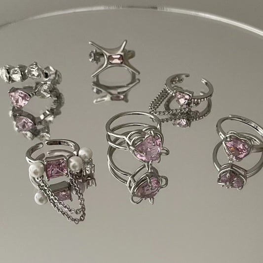 Pink gemstone fashion personality high class feeling ring