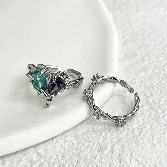 Colored gemstone love ring niche design premium feeling light luxury sweet open ring