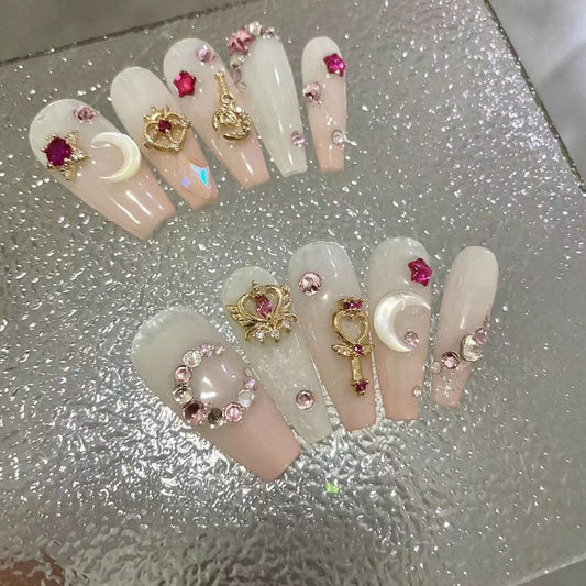 Explosive beauty girl warrior water ice moon wearing nail pink super fairy limited edition sweet nail