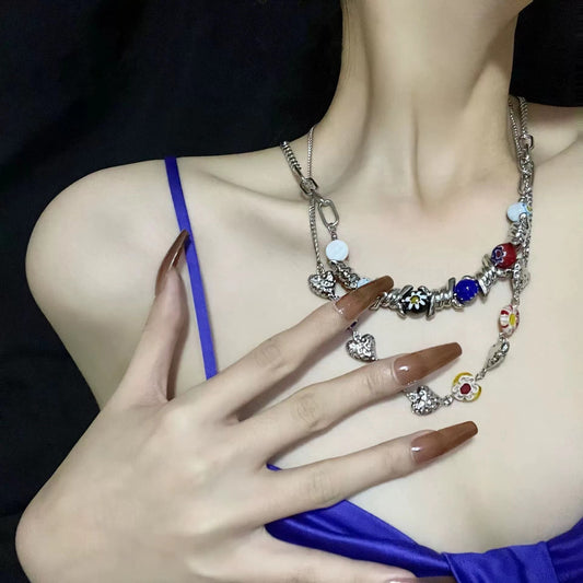 Love necklace colored glaze clavicle chain
