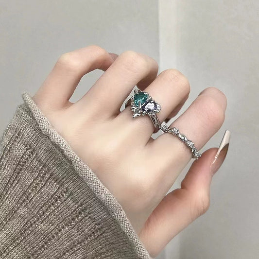 Colored gemstone love ring niche design premium feeling light luxury sweet open ring