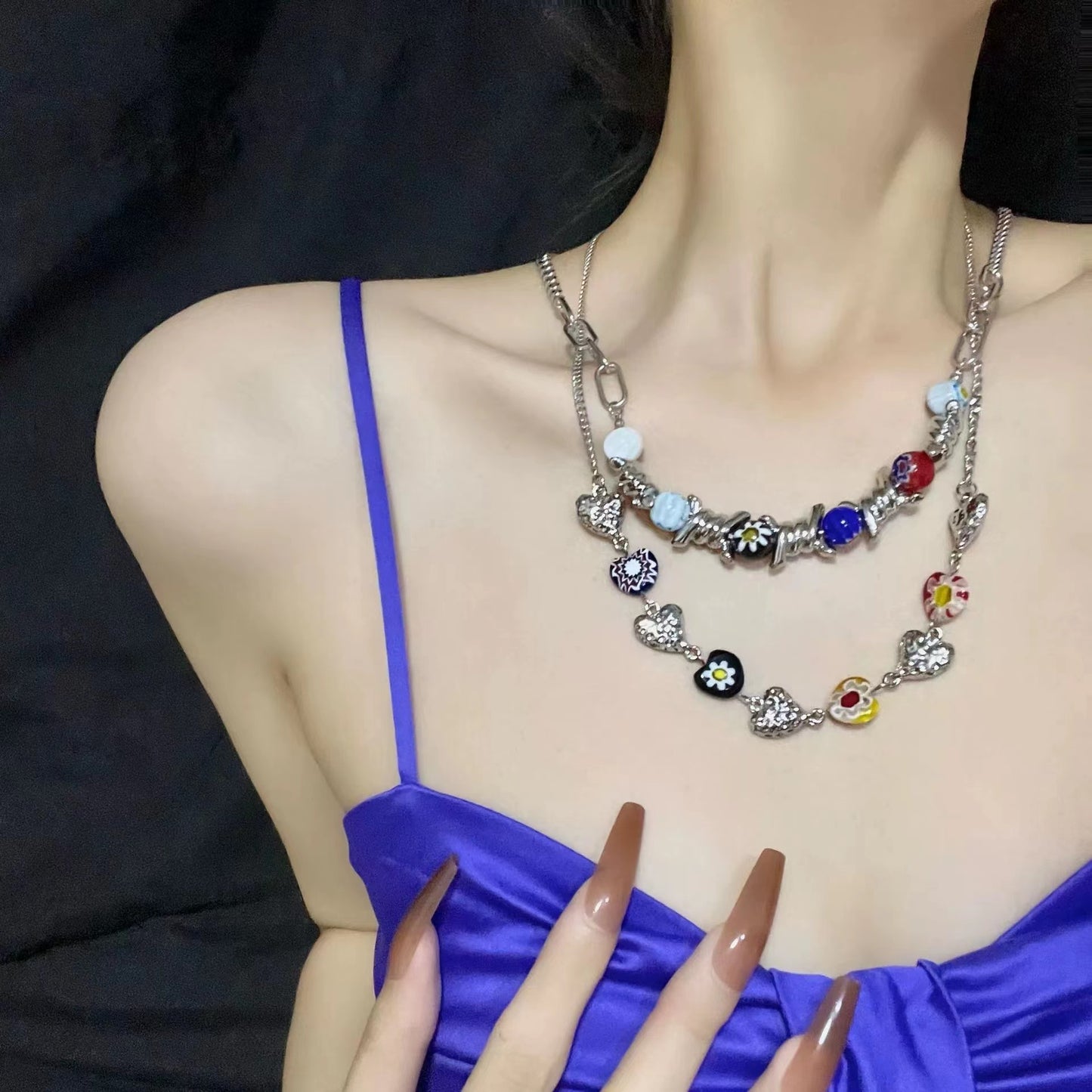 Love necklace colored glaze clavicle chain