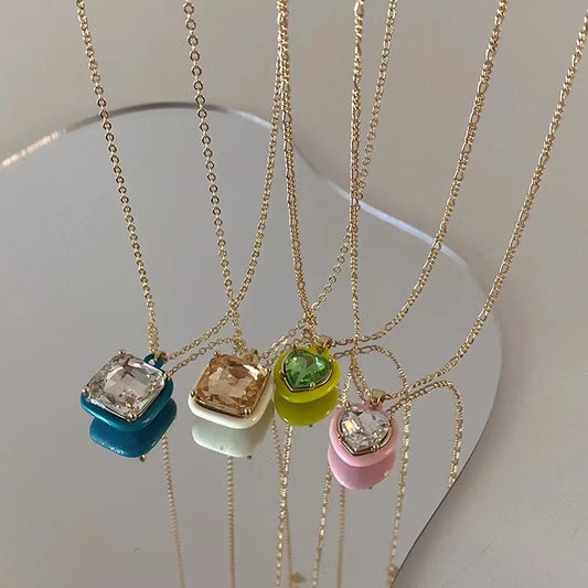 Colorful square love necklace