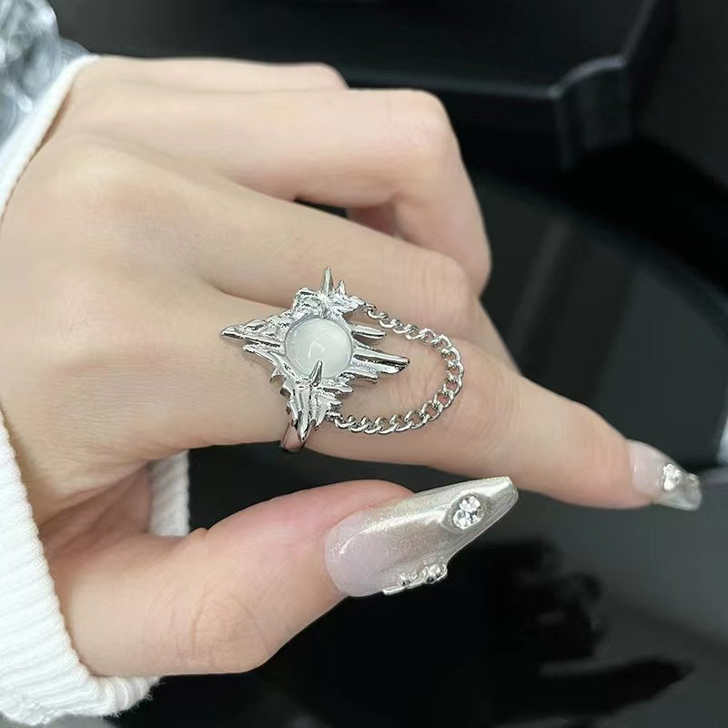 Opal open ring personalized gemstone chain rose ring