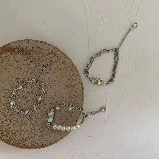 Moonstone pearl patchwork chain bracelet