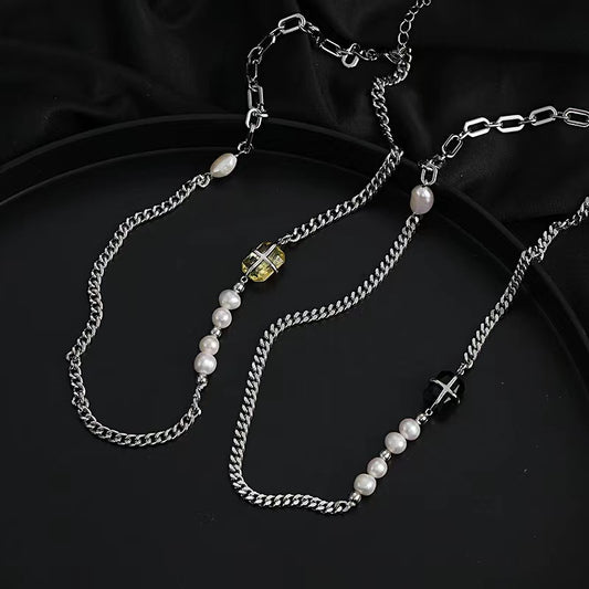 Pearl necklace female ins hip-hop trend zirconia stitching accessories personality net red with the same paragraph sweet cool hot girl collarbone chain