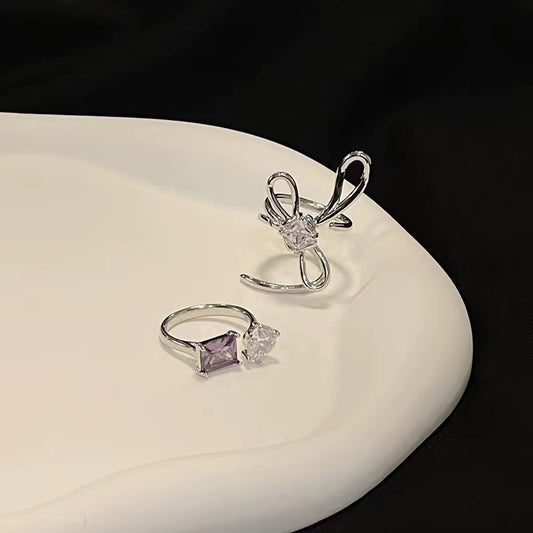 Bow personalized geometric line open ring