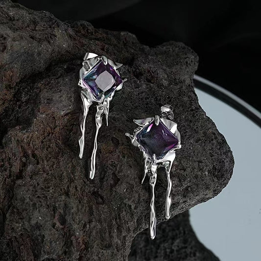Cold wind earrings female personality exaggerated fashion lava zircon earrings niche design sense ins the same paragraph earrings tide