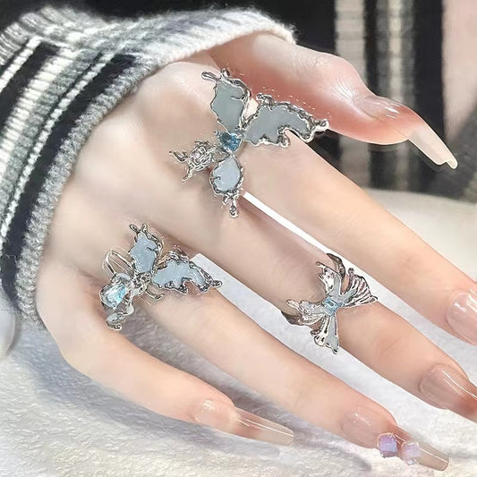 Haze blue butterfly snake ring zirconia niche design French open ring