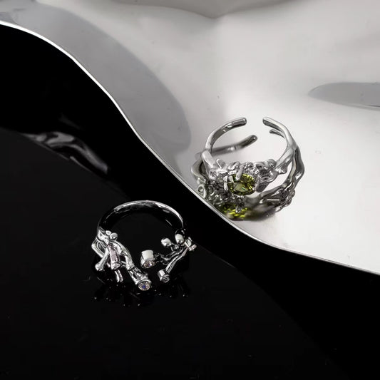 Green irregular design metal ring