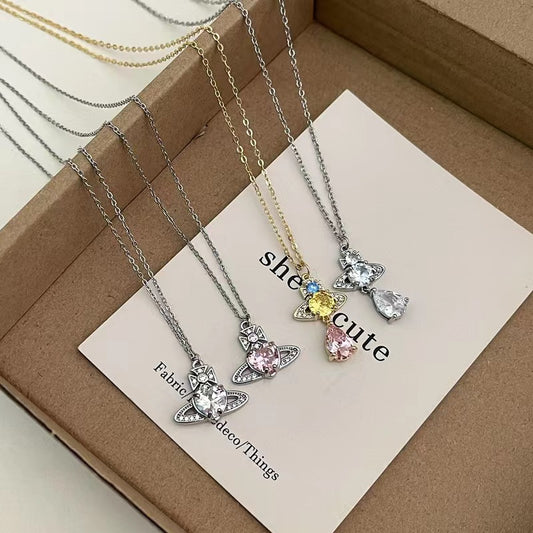 Fashion commuter senior sense of simplicity hair accessories Saturn planet light luxury zirconia necklace