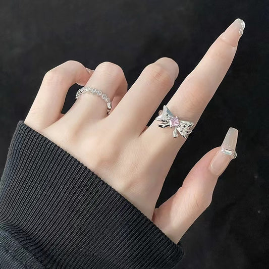 Niche design ring female ins wind bow open ring