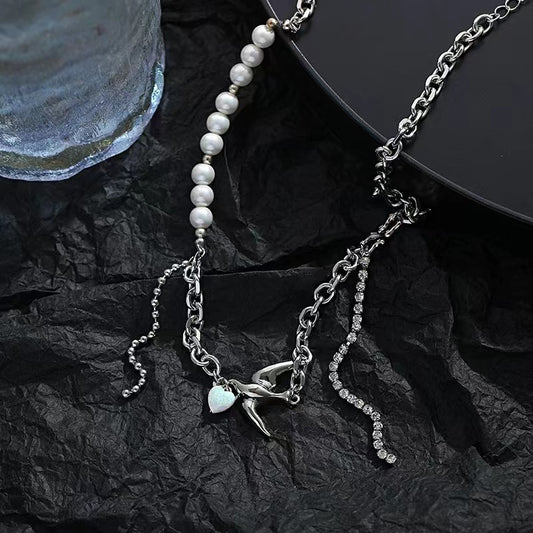 Pearl Australia treasure necklace female ins sweet cool wind dove shape love opal stone personality senior sense of locking chain tide