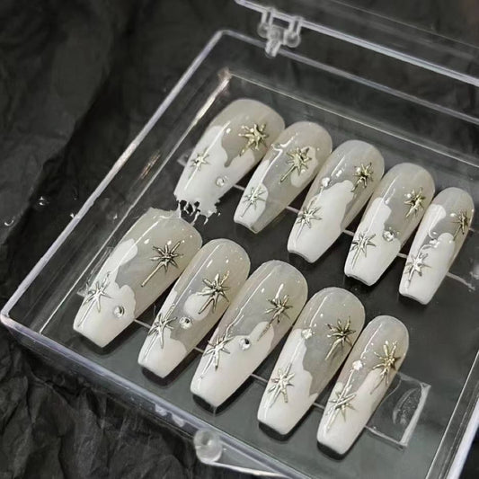 Nude long nail handmade custom wear nail nail art finished fake nail patch removable senior