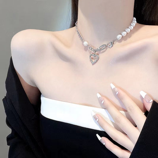 Pearl love necklace new spicy girl senior sense of collarbone chain accessories