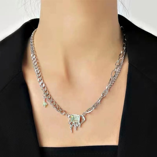 New zirconia stitching necklace female light luxury niche design senior sense of fashion versatile temperament collarbone chain