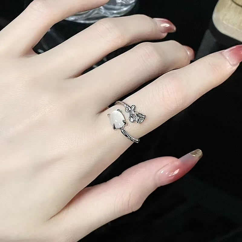Opal open ring personalized gemstone chain rose ring