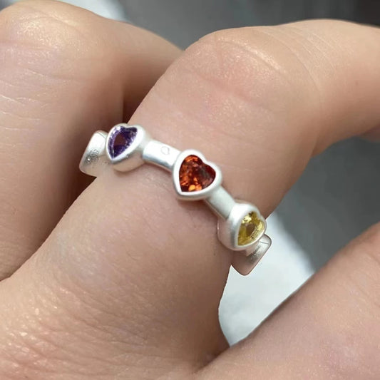 Colorful love ring female niche design with diamond finger ring