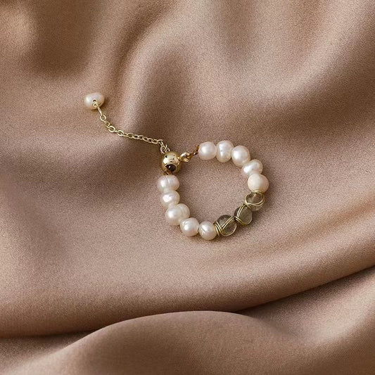 Freshwater pearl girl heart zirconia flower ring