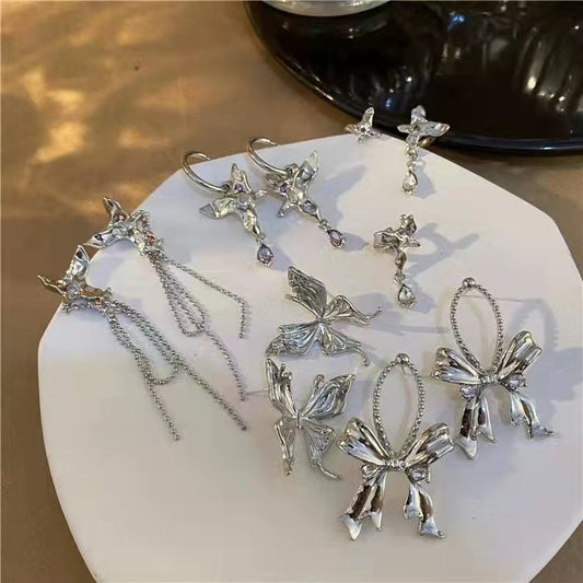 925 silver needle set diamond geometric irregular Tassel Earrings
