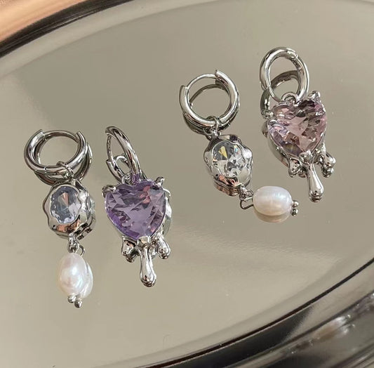 Melted heart zircon crystal earrings