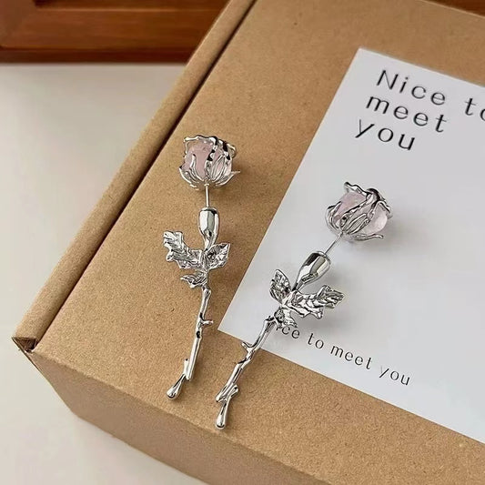 Pink Zircon Rose Earrings