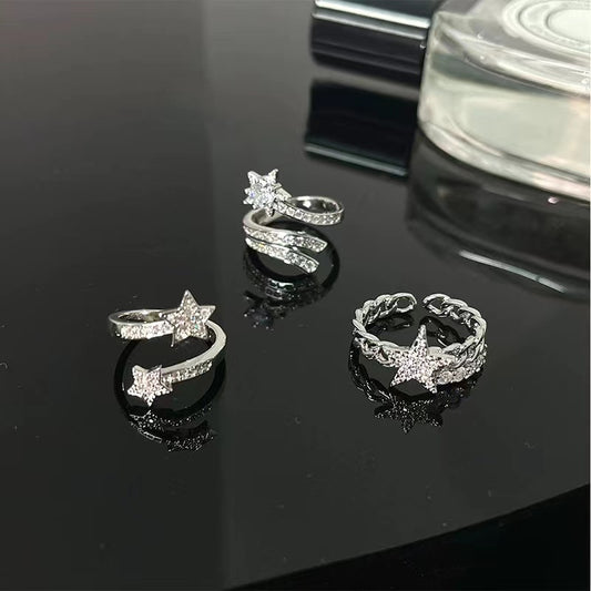 Meteor ring cold wind inlaid zirconia small fragrant wind star open ring