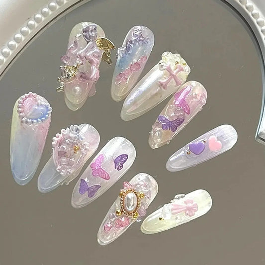 American sweetheart glitter star diamond handmade custom nail art