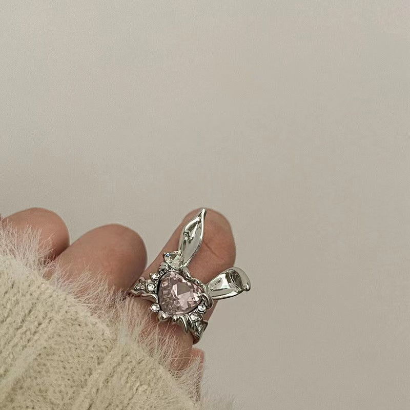 Silver needle bunny series cartoon cute love zirconia earrings earrings female with the same hairpin playful ring