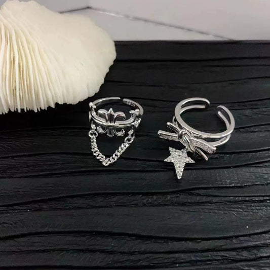 New star rhinestone knotted open ring female tassel chain fashion finger ring