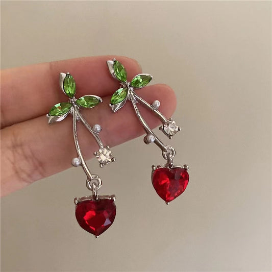 Earrings new tide red gemstone love design senior sense niche temperament earrings fashion earrings