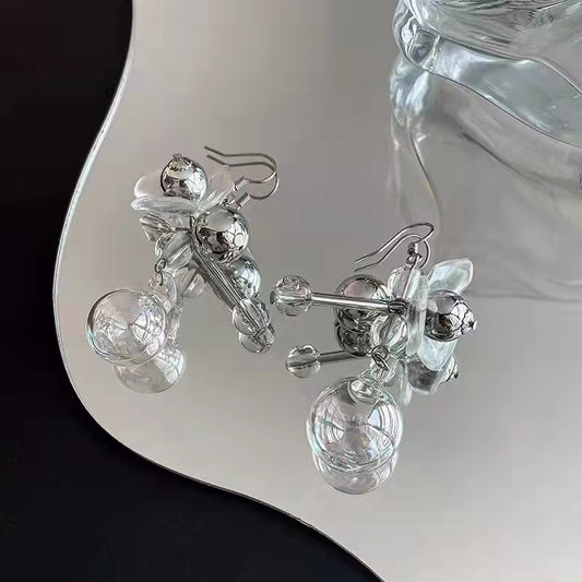Bubble exaggeration transparent glass water ball earrings