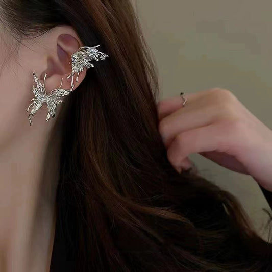 Sweet cool wind elf earrings double butterfly wings ear bone clips ear clips niche senior sense cold wind earrings earrings studs