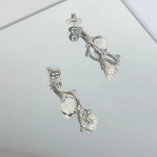 Abstract branch freshwater pearl earrings