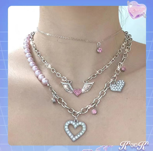 Stacked pink love pearl necklace